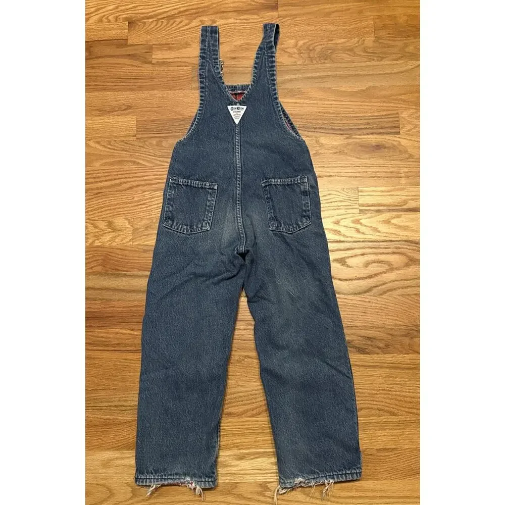 Vintage 80s OshKosh B'Gosh Vestbak Plaid Flannel Lined Overalls Blue Size 5